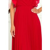 Numoco 315-3 EMILY Pleated dress with frills and neckline - red | Shoptok.si