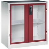 C+P Omara s krilnimi vrati z akrilnim steklom, VxŠxG 1000 x 930 x 500 mm, 1 polica, svetlo sive / rubinasto rdeče barve | Shoptok.si
