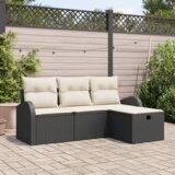 vidaXL 4-delni vrtni kavč set z blazinami Črn poli ratan | Shoptok.si