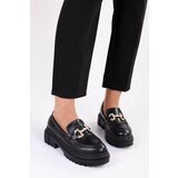 Shoeberry Women's Lucie Black Skin Daily Loafer with Stone Buckle Cene