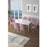 Hanah home zen - white, pink whitepink extendable dining table & chairs set (7 pieces) | ePonuda.com