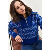 Bianco Lucci Women's Zippered Patterned Knitwear Sweater Cene