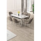 Hanah home trpezarijski set Weps, sto na razvlačenje i 6 stolica, siva ploča Rampla, hromirane noge, kapućino tkanina Babyface | Eponuda.com