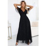 numoco basic 635-2 MELANIA long, shiny dress with a neckline and short sleeves - black | Shoptok.si