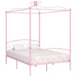 vidaXL Posteljni okvir z ogrodjem za baldahin roza kovinski 140x200 cm | Shoptok.si