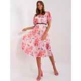 Fashion Hunters Beige and pink flowing dress with flowers Cene