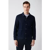 Avva Men's Navy Blue Classic Collar 100% Cotton Comfort Fit Comfortable Cut Denim Coat
