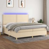  Box spring postelja z vzmetnico LED krem 200x200 cm blago, (20999319) | Shoptok.si
