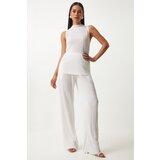 Happiness İstanbul Women's White Pleated Sleeveless Knitted Blouse Palazzo Pants Set | Shoptok.si