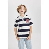 Defacto Boy Oversize Fit Striped Printed Short Sleeve Polo T-Shirt