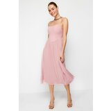 Trendyol Pale Pink Waist Opening/Skater Lined Bodice Detailed Tulle Elegant Evening Dress Cene