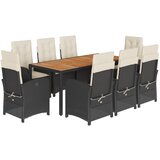 vidaXL 9-dijelni vrtni blagovaonski set s jastucima crni od poliratana | shoptok.hr