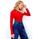 Trend Alacati Stili Ženska bluza dugih rukava Alc-X13465, Brod izrez, Crvena | Eponuda.com