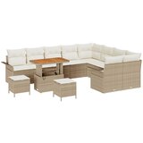 vidaXL 12 delni vrtni sofa set z vzglavniki bež poli ratan akacija, 3 delni vrtni jedilni set z vzglavniki bež poli ratan akacija, 2-sedežni vrtni kavč z vzglavniki bež poli ratan | Shoptok.si