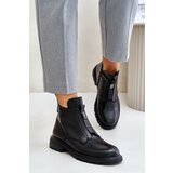 PE1 Leather Ankle Boots With Flat Heel Warm Black Komisa Cene