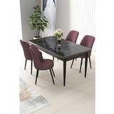 Hanah home Nil - Black Marble, Dusty Rose Black MarbleDusty Rose Dining Table & Chairs Set (5 Pieces) | ePonuda.com
