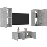  The Living Store Komplet TV omaric LED 4-delni betonsko siv inženirski les - Stenska TV Enota, (21499144) Cene