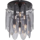 QAZQA Art Deco plafondlamp zwart met smoke glas ovaal 6-lichts - Mochan Cene