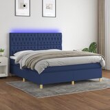 The Living Store Box spring postelja z vzmetnico LED modra 160x200 cm blago - Box Spring Postelja, (21517145) Cene