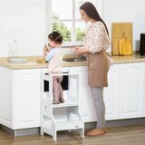 HOMCOM Snemljive Montessori stopnice 2 v 1 iz MDF, lesen otroški učni stolp, 3-6 let, s stolčkom, tablo, ročajem in ograjo, priložene, bela, (20755488) | Shoptok.si