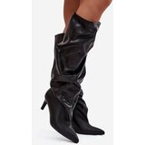 Boto Women's High Heel Ankle Boots Slip-On With Gathering Black Rosivine | Shoptok.si