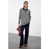 Trendyol Navy Blue Striped Button Detailed Knitwear Sweater Cene