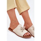 EVENTO Women's sandals on a flat heel with decorative tying beige Norela | ePonuda.com