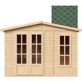 Timbela Lesena vrtna hiša - H232x332x222 cm/6 m² - Vrtna pisarna s podom in bitumenskimi ploščicami - M334FB+H334FBGREEN, (21999125) | Shoptok.si