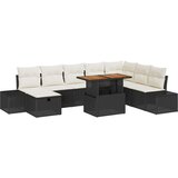 vidaXL 9-dijelni set vrtne blagovaonice s jastučićima Crni Poli Ratan Akacija | shoptok.hr