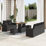 vidaXL 8 Djelni Vrtni Sofa Set s Jastucima Crni Poli Ratan Akacija, 3 Djelni Vrtni Set za Ručanje s Jastucima Crni Poli Ratan Akacija | shoptok.hr