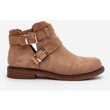 Boto Women's Flat Heel Ankle Boots with Straps Beige Melviana | shoptok.hr