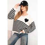 Kesi Włoski Women's striped sweater with heart, mohair and V-neck black Cijene