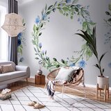  Foto tapeta - Romantic wreath - plant motif with blue flowers and leaves 150x105 | shoptok.hr