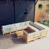 Maison Chic Seti vrtnega pohištva - Vrtna garnitura - Vrtni pohištvo set 11-delna s krem blazinami borovina, (21815636) | Shoptok.si