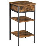 Songmics Nočna omarica, končna mizica, visoka nočna omarica s predalom in 2 odlagalnima policama, prihranek prostora, industrijska poudarjena mizica, rustikalno rjava in črna LET502B01, (21292894) Cene