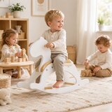 Ginger Home Детско Дървено Конче за Люлеене Бяло, Масивно Дърво, 70x20x47 см, Монтесори Играчка | shoptok.hr