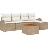 vidaXL 6 delni set vrtne sedežne garniture z blazinami Bež Poli ratan Akacija | Shoptok.si