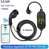 Tip 2 EV električni avtomobilski polnilni kabel – enofazni 3,68 kW, nastavljiv tok, LCD zaslon, prenosni polnilnik 5 m z vtičem Schuko (6-16A), AP, (5000035256)