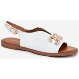 EVENTO Women's Sandals With Flat Heel And Golden Decoration White Amelira | Shoptok.si