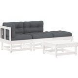 Maison Chic Seti vrtnega pohištva - Vrtna garnitura - Vrtni pohištvo set 4-delna z blazinami bela trdna borovina, (21810880) | Shoptok.si