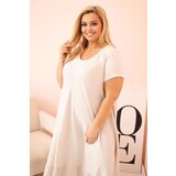Kesi Włoski Plus size women's dress with short sleeves and ruffle made of light viscose beige | Shoptok.si