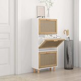 Ormarić za cipele bijeli 52 x 25 x 115 cm drvo i prirodni ratan | shoptok.hr