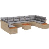 vidaXL 11-delni set vrtnega kavča z blazinami Bež Poly Rattan Acacia | Shoptok.si