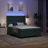 Box spring krevet s LED trakama Zelena 140 x 190 cm Baršun - Tamnozelena 140 x 190 cm Prošiveno gumbima | shoptok.hr