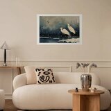  Plakat - Herons over a Winter Pond - illustration in the Japanese style in dark colors 60x40 Bez okvira s margom | shoptok.hr
