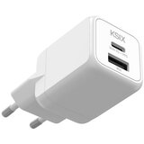 Ksix Gan ultrabrzi zidni punjač 30W PD & PPS, 1 x USB-C + 1 x USB-A, bijeli | shoptok.hr