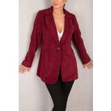 armonika Women's Burgundy Single Button Velvet Jacket Cene
