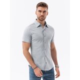 Ombre Men's knitted slim fit shirt with short sleeves and collar - grey | ePonuda.com
