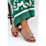 Boto Ladies Sandals With Decoration On Flat Heel Eco Suede Dark Beige Ralisses | Shoptok.si