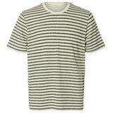 Selected Majice s kratkimi rokavi T-Shirt Kevin Stripe - Egret/Sky Captain Zelena Cene